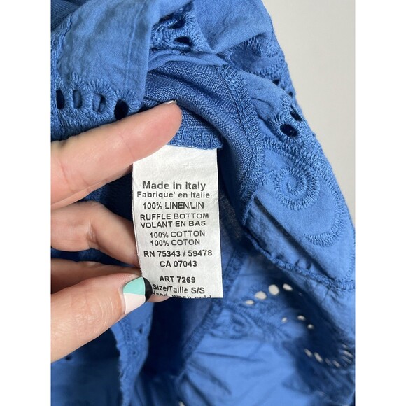 Terzo Millennio Blouse Women’s Small Blue LINEN ITALY Floral Embroidery Shirt - Picture 6 of 8